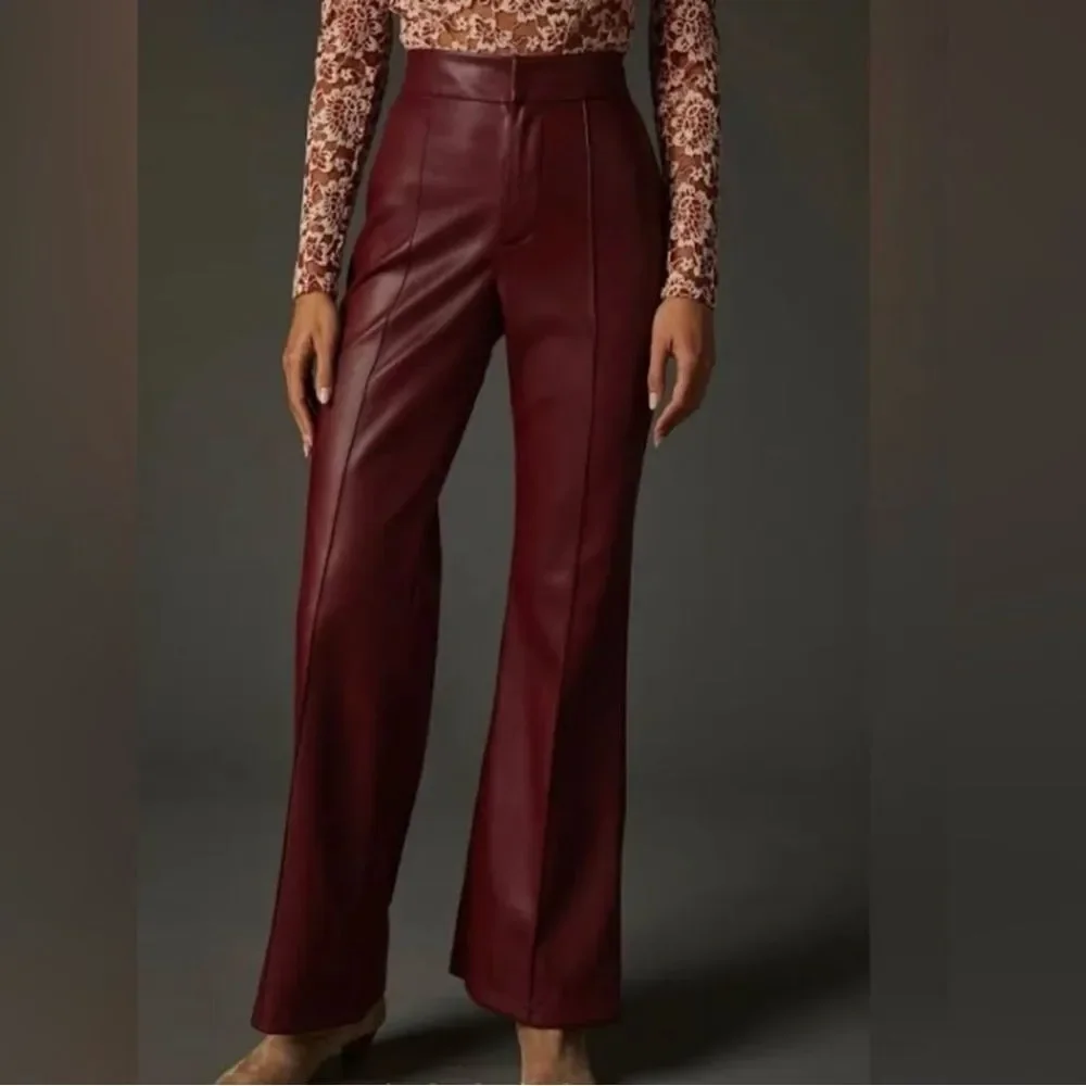 7 FOR ALL MANKIND Vegan Faux Leather Front Seam Flare Bootcut Pants Brown Med